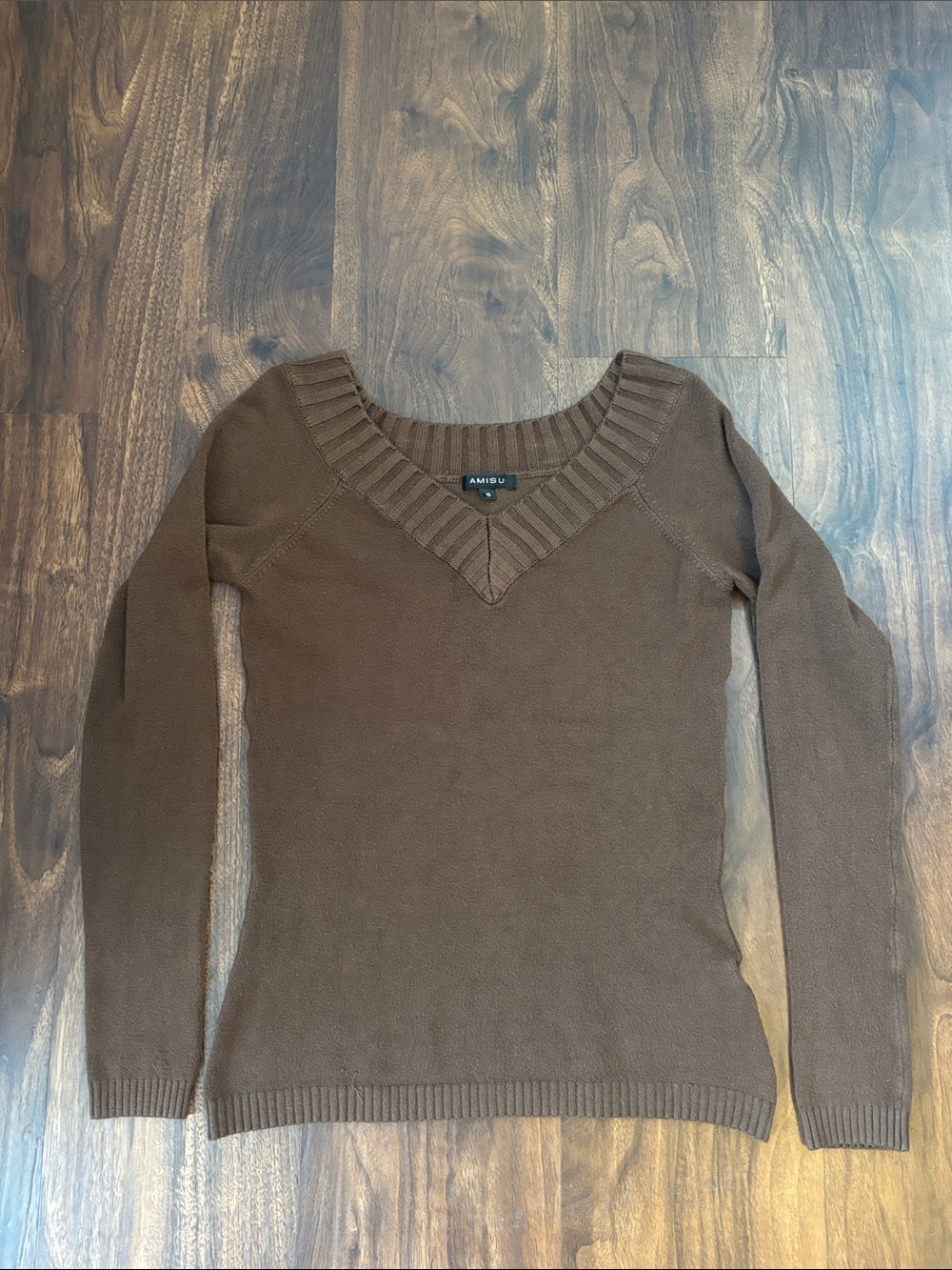 Amisu Brown V-Neck Brown Sweater